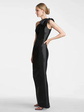 Black Party Dress One Shoulder Bow Asymmetrical Elegant Maxi Dress
